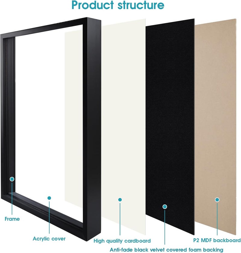 1DOT2 16x20 Small Shadow Box Frame, Jersey Frame Display Case with Grade A Natural Pine Wood Acrylic Front Jersey Frame for Soccer Basketball Baseball Shirts, Black - Image 5