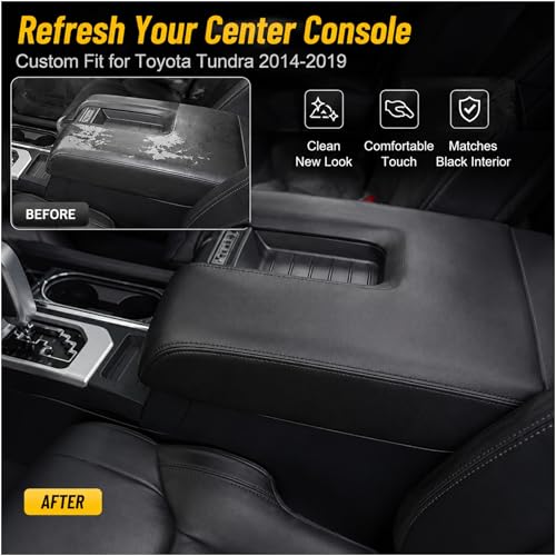AOUTTUOA Car Center Console Armrest Replacement Cover Stitch Console Lid Leather Black Compatible with Toyota Tundra 2014 2015 2016 2017 2018 2019 - Image 4
