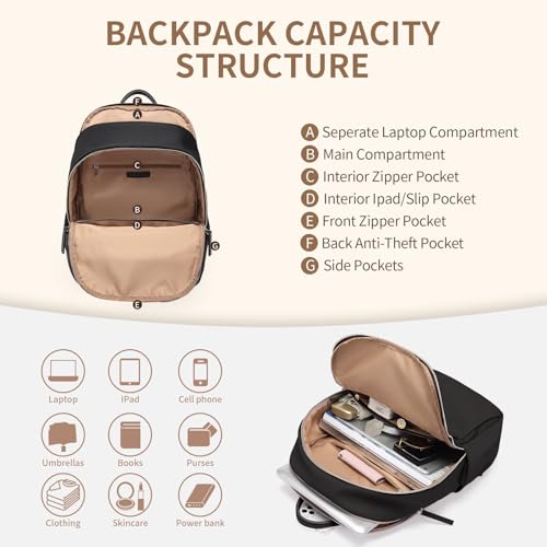 GOLF SUPAGS Womens Laptop Backpack with Separate Laptop Compartment Water Resistant Computer Backpacks Fits 14 Inch Notebook Travel Work College Bags (14-Inch, Black) - Image 2