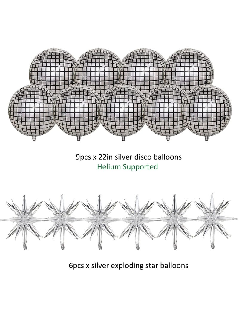 15 ديسكو الكرة البالونات ، عملاق الفضة تنفجر نجمة بالون احباط الالومنيوم لعيد الميلاد ، حزب البكالوريوس ، 70s 80s تحت عنوان الحزب ديكو لوازم الديكور ، ديكو هوس الطرف ديكو - Image 3