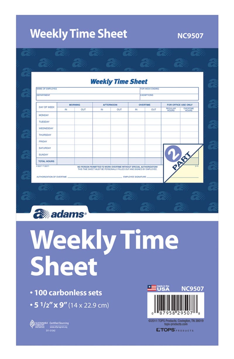 Adams Time Sheet, 9 x 5.5 Inch, Weekly Format, 2-Part, Carbonless, 100-Pack, White, Canary (NC9507) - Image 2