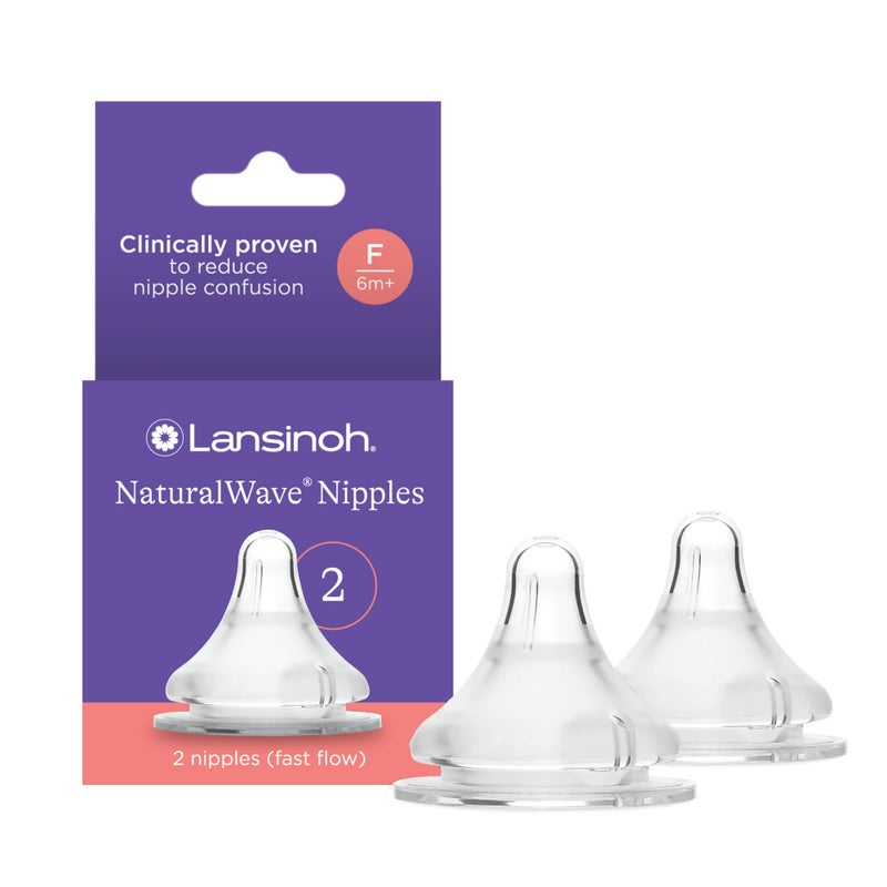 Lansinoh NaturalWave Baby Bottle Nipples - 100% Soft, Durable Silicone, Made Without BPA BPS, Anti-Colic, Supports The Baby’s Developing Mouth and Teeth, Fast Flow, Size F, 2 Count, 6+ Months - Image 1