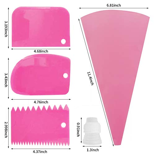 Jutoe 22pcs Piping Bags and Tips set,2 Reusable Silicone Pastry Bag with 14 Stainless Steel Nozzle Icing Tips Set, 3 Icing Smoother & 2 Couplers &1Sealing clip for Baking Decorating Cake Tool (Pink) - Image 3