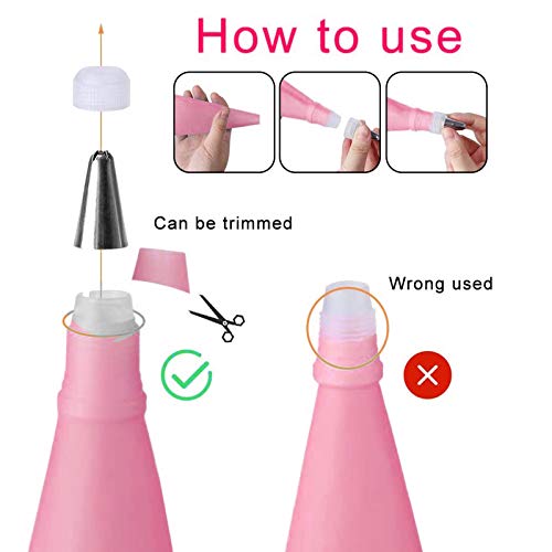 Jutoe 22pcs Piping Bags and Tips set,2 Reusable Silicone Pastry Bag with 14 Stainless Steel Nozzle Icing Tips Set, 3 Icing Smoother & 2 Couplers &1Sealing clip for Baking Decorating Cake Tool (Pink) - Image 4