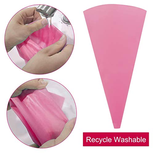 Jutoe 22pcs Piping Bags and Tips set,2 Reusable Silicone Pastry Bag with 14 Stainless Steel Nozzle Icing Tips Set, 3 Icing Smoother & 2 Couplers &1Sealing clip for Baking Decorating Cake Tool (Pink) - Image 5