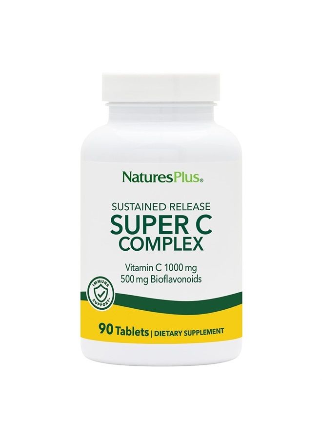 Nature's Plus NaturesPlus Super C Complex, Sustained Release - 1000 mg, 90 Vegetarian Tablets - High Potency Immune Support Supplement, Antioxidant - Enhanced Absorption - Gluten-Free - 90 Servings - Image 1