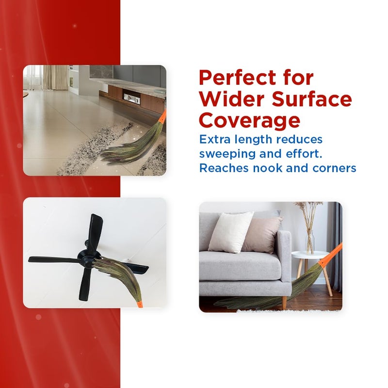 Monkey 555 مقشة طبيعية 5T - عبوة من 2 | تزيل الغبار الناعم | تصميم فريد على شكل كف (5 أصابع منتشرة) لتنظيف سريع وسهل | مقبض من الفولاذ البوليمري الخاص | مقشة لتنظيف الأرضيات واسعة النطاق - Image 5