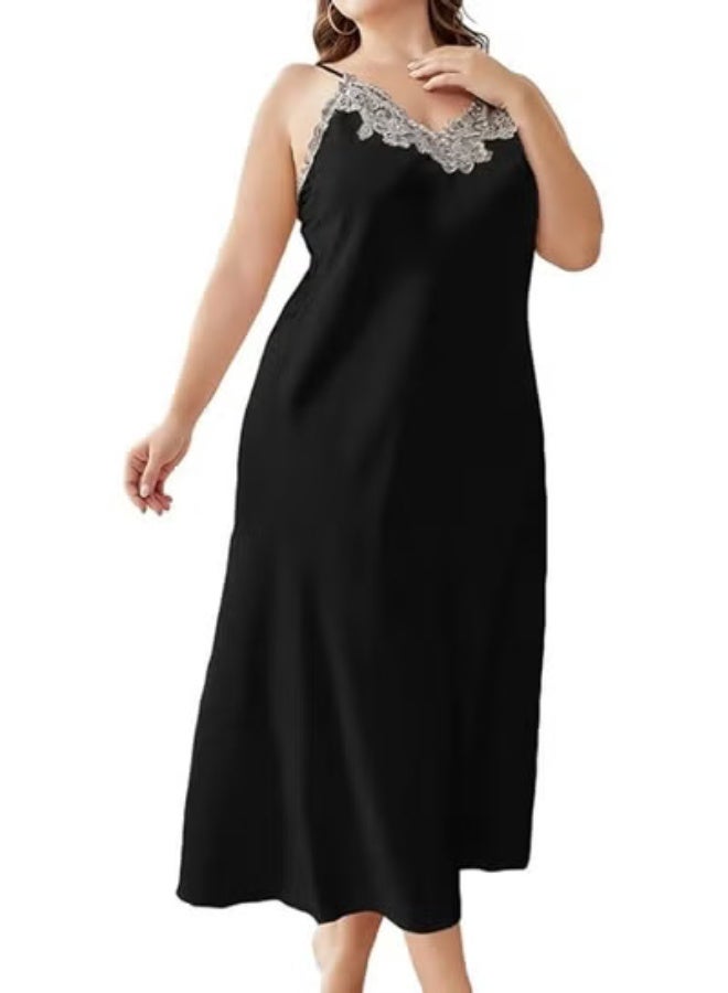 ناكسوس قميص نوم نسائي طويل بمقاس كبير، قميص صيفي طويل، فستان نوم بدون أكمام برقبة على شكل حرف V، ملابس نوم داخلية - Image 1