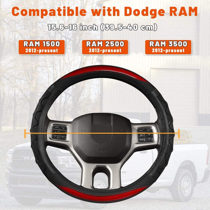 GIANT PANDA Steering Wheel Cover for Dodge Ram 1500 - Car Steering Wheel Covers for Dodge Ram 2500 3500 - Red - Image 2