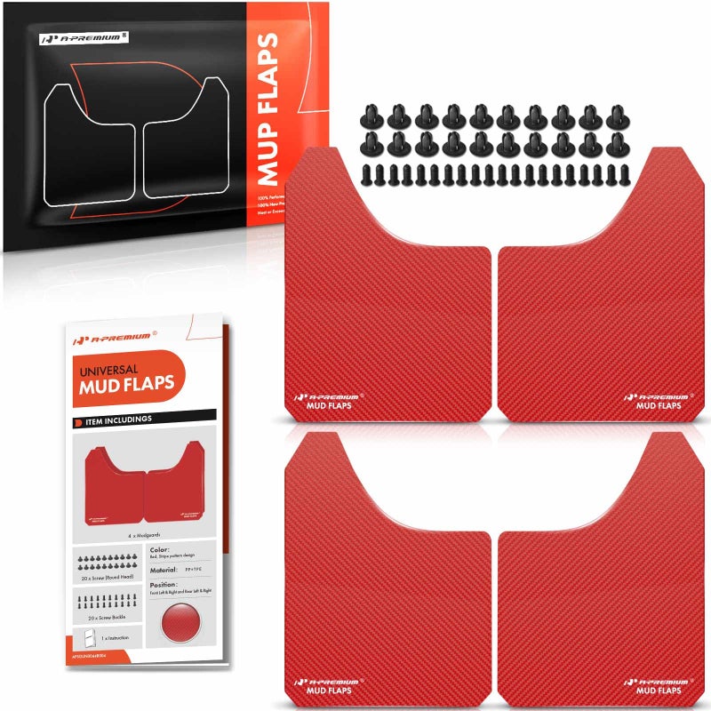 A-Premium Universal Mud Flaps, 4 Pack Splash Guards for Truck Car Pickup SUV, Front & Rear Upgraded Mud Guards Includes Mounting Hardware, Drilling Required, Red - Image 1