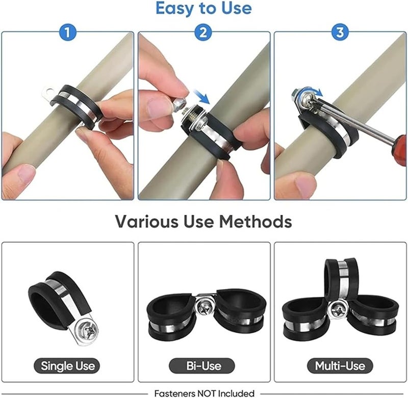 مجموعة مشابك الكابلات من الفولاذ المقاوم للصدأ 42 قطعة بـ 6 أحجام لتركيب أسلاك وأنابيب وخراطيم السيارات (3 مجموعات) - Image 5