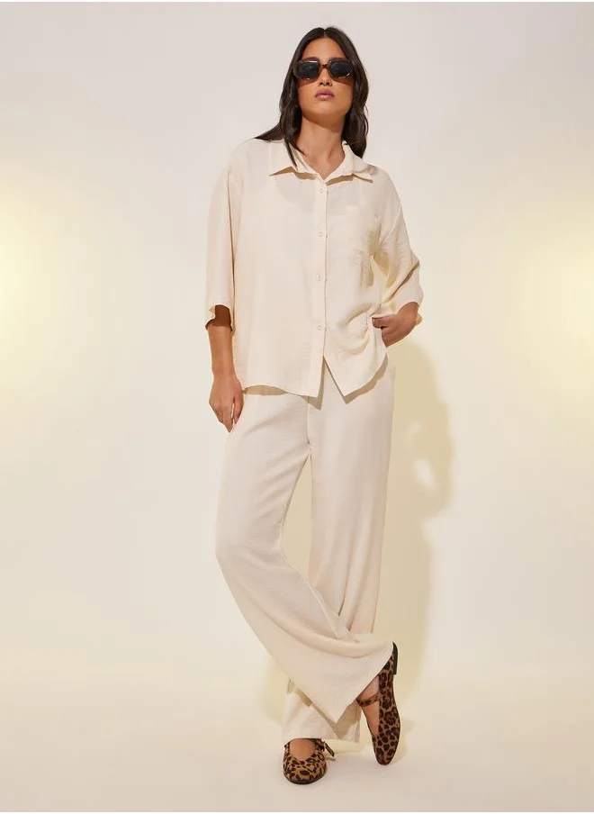Take Two Take Two Solid 3/4 Sleeve Pocket Detail Shirt and Pants Co-Ords