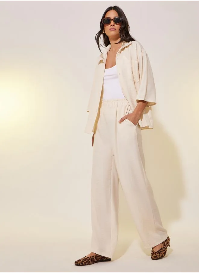 Take Two Take Two Solid 3/4 Sleeve Pocket Detail Shirt and Pants Co-Ords