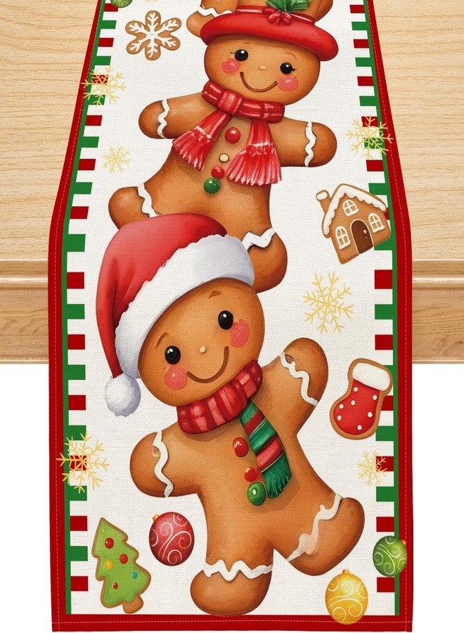 Siilues Christmas Table Runner, Xmas Funny Gingerbread Table Runner Seasonal Winter Merry Christmas New Year Holiday Home Party Decor Festival Decorations 13x90 Inch - Image 1