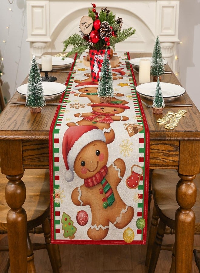 Siilues Christmas Table Runner, Xmas Funny Gingerbread Table Runner Seasonal Winter Merry Christmas New Year Holiday Home Party Decor Festival Decorations 13x90 Inch - Image 2