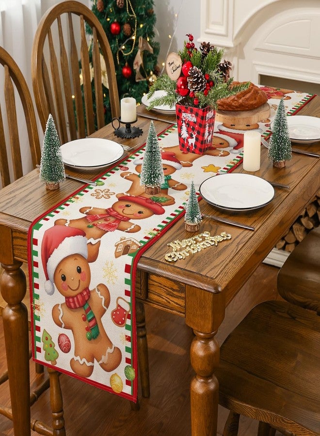 Siilues Christmas Table Runner, Xmas Funny Gingerbread Table Runner Seasonal Winter Merry Christmas New Year Holiday Home Party Decor Festival Decorations 13x90 Inch - Image 4