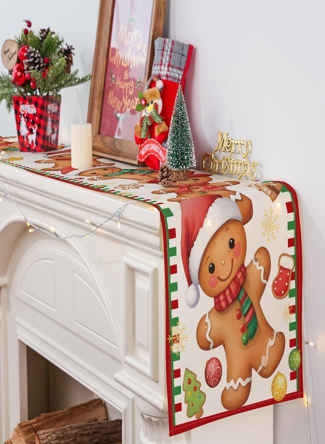 Siilues Christmas Table Runner, Xmas Funny Gingerbread Table Runner Seasonal Winter Merry Christmas New Year Holiday Home Party Decor Festival Decorations 13x90 Inch - Image 3