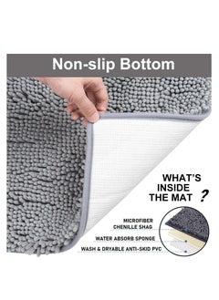 TYCOM 3 Piece Non Slip Fluffy Soft Plush Microfiber Washable Quick Dry Ultra Bath Mats For Tub Bathroom Rugs Bath Mat Light Grey.  - Image 4