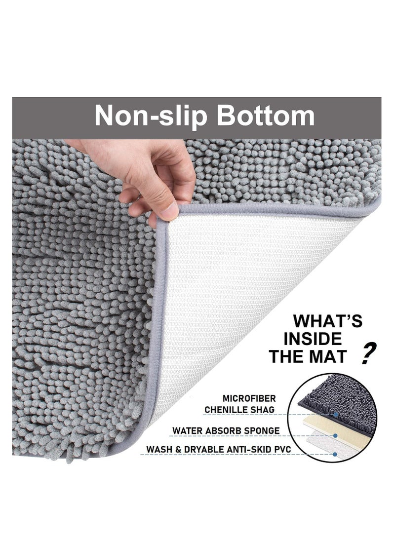 TYCOM 3 Piece Non Slip Fluffy Soft Plush Microfiber Washable Quick Dry Ultra Bath Mats For Tub Bathroom Rugs Bath Mat Light Grey.  - Image 4