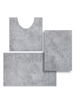TYCOM 3 Piece Non Slip Fluffy Soft Plush Microfiber Washable Quick Dry Ultra Bath Mats For Tub Bathroom Rugs Bath Mat Light Grey.  - Image 1