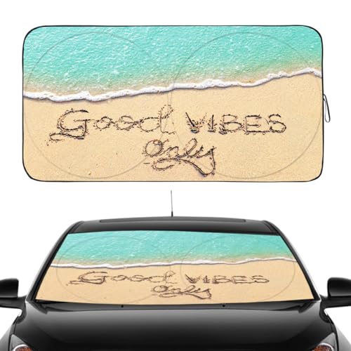 Güvenç Gven Windshield Sun Shade, Car Front Window Shades Cute Sunshade Windshield Cover Sun Visor Shield Block Automotive Interior Protector Blocks UV Rays for Car Pickup Truck SUV (Good Vibes, L) - Image 1