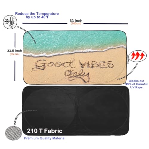 Güvenç Gven Windshield Sun Shade, Car Front Window Shades Cute Sunshade Windshield Cover Sun Visor Shield Block Automotive Interior Protector Blocks UV Rays for Car Pickup Truck SUV (Good Vibes, L) - Image 2