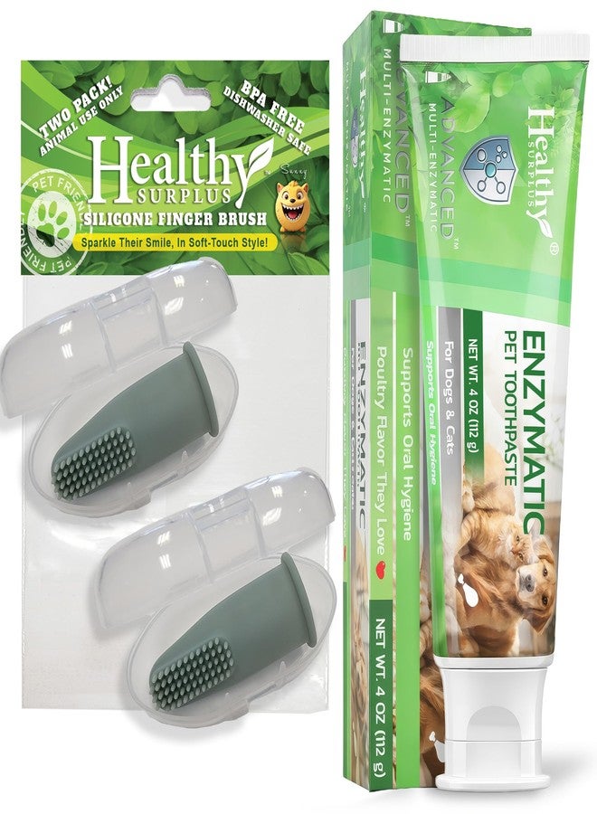 Healthy Surplus Enzymatic 4 Oz Poultry Flavored Pet Toothpaste Compare to Virbac CET and Silicone Fingerbrush Twin Pack | Fresh Breath, Plaque & Tartar Control | Dog & Cat Tooth Brushing Kit Oral Care for Pets - Image 1