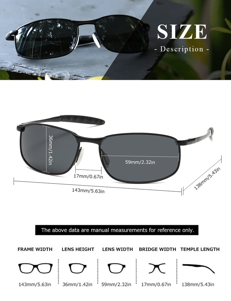 AEVOGUE Polarized Sunglasses For Men Rectangle Metal Frame Retro Sun Glasses AE0395 (Black+Black Frame Mirror Blue Lens, 59) - Image 3