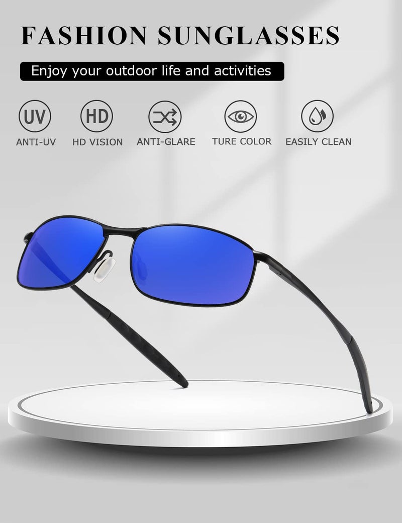 AEVOGUE Polarized Sunglasses For Men Rectangle Metal Frame Retro Sun Glasses AE0395 (Black+Black Frame Mirror Blue Lens, 59) - Image 5