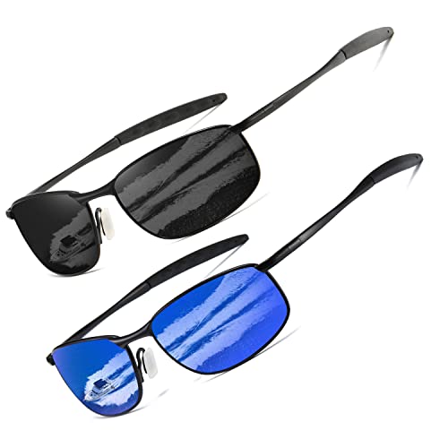 AEVOGUE Polarized Sunglasses For Men Rectangle Metal Frame Retro Sun Glasses AE0395 (Black+Black Frame Mirror Blue Lens, 59) - Image 1