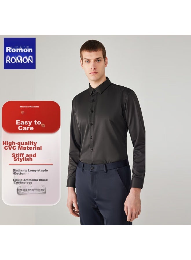 ROMON Romon Solid Color Business Professional Formal Men's Shirt, Work Uniform Men's Clothing, Long-sleeve Shirt For Men, Cs108, Black, Xl  - Image 4