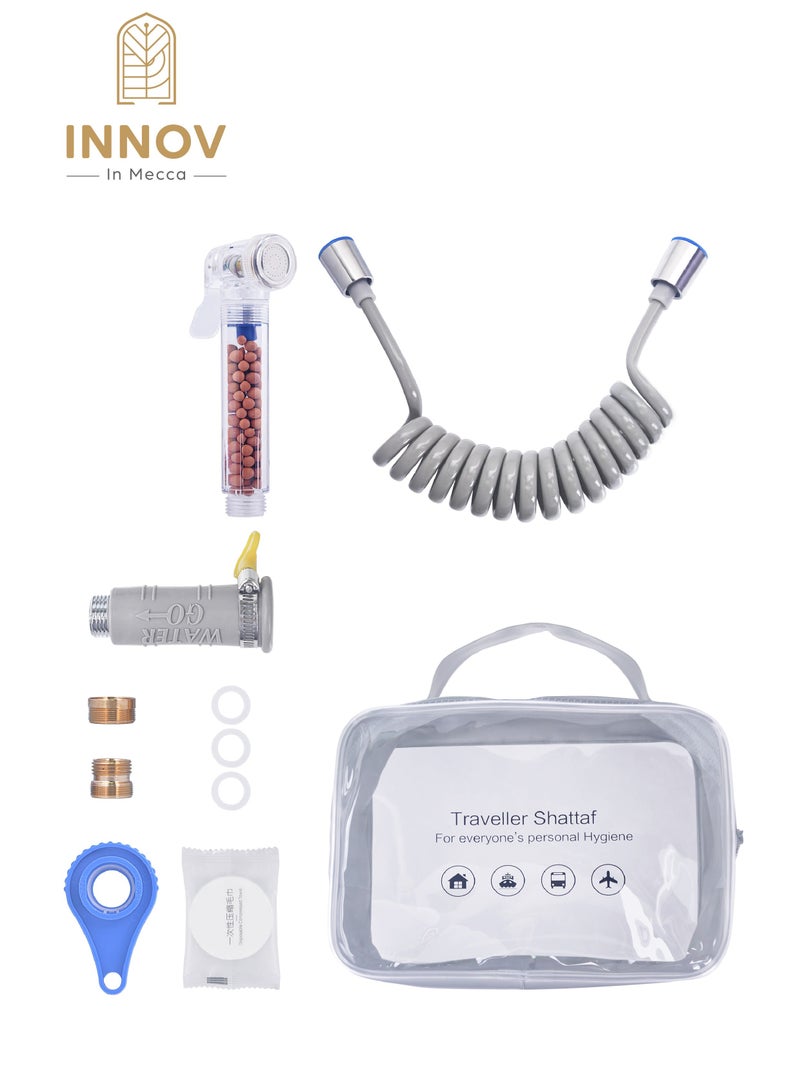 INNOV In Mecca Handheld travel Shattaf with Filter KIT. 2 Meter telescopic water hose. Quick Connectors. 1pc compressed towel tablet. On-the-Go - Image 2