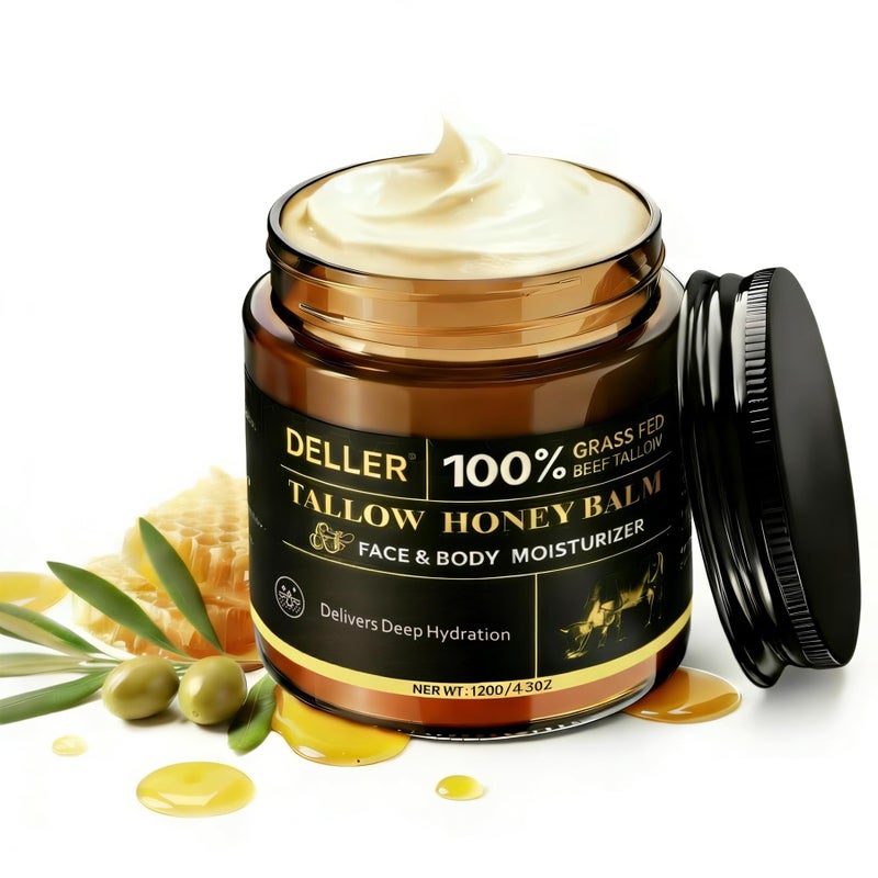 Deller 4.2 OZ Beef Tallow for Skin Face, Grass Fed Beef Tallow with Honey Bee Venom Cream Natural Tallow and Honey Balm, Deep Hydration Tallow Face Moisturizer for All Skin Types - Image 1