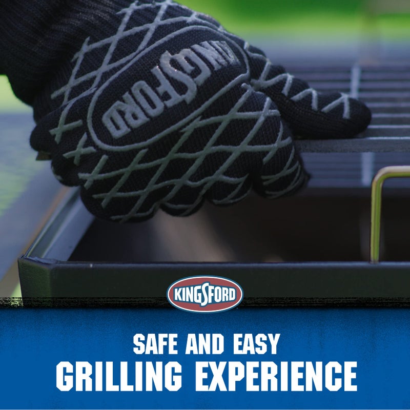 Kingsford Extreme Heat BBQ Grill Gloves, 2 Count | Heat Resistant Barbecue Gloves | The Ultimate Heat Barrier Silicone Grilling Gloves with Anti-Slip Safe Grip, Black, 1 Size Fits All - Image 2