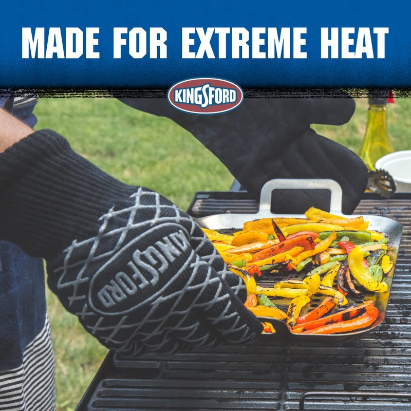 Kingsford Extreme Heat BBQ Grill Gloves, 2 Count | Heat Resistant Barbecue Gloves | The Ultimate Heat Barrier Silicone Grilling Gloves with Anti-Slip Safe Grip, Black, 1 Size Fits All - Image 4