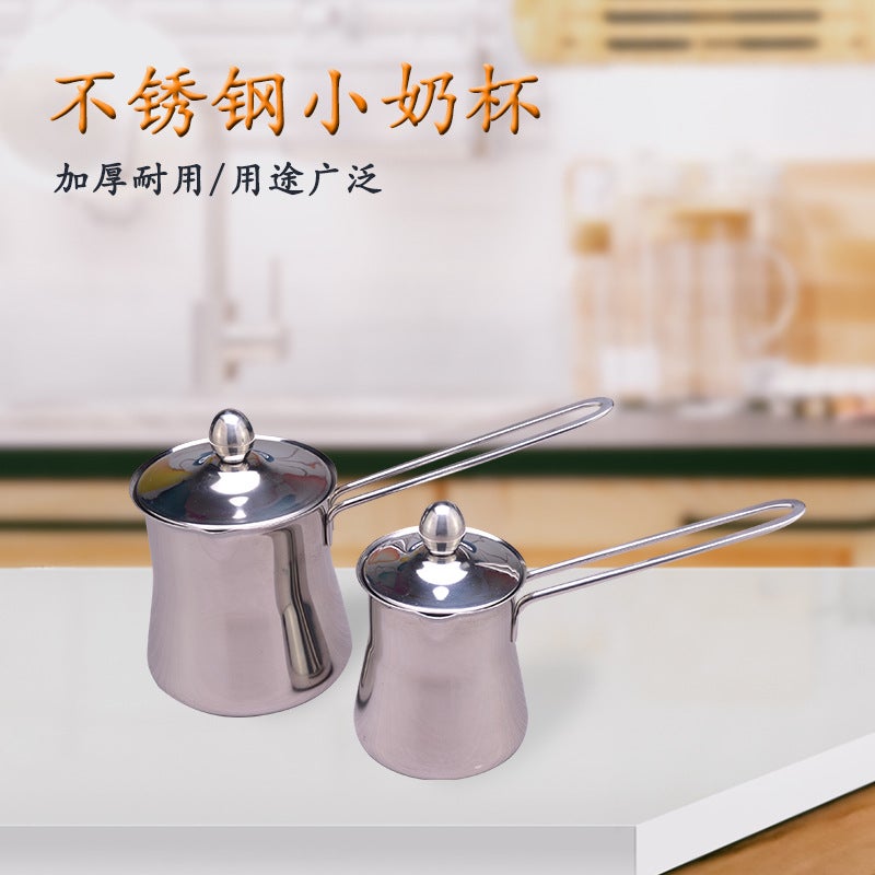 Thickened Stainless Steel Milk Cup Non-Magnetic Turkish Coffee Pot Long Handle Steel Handle Household Boiling Milk Cup - Image 2