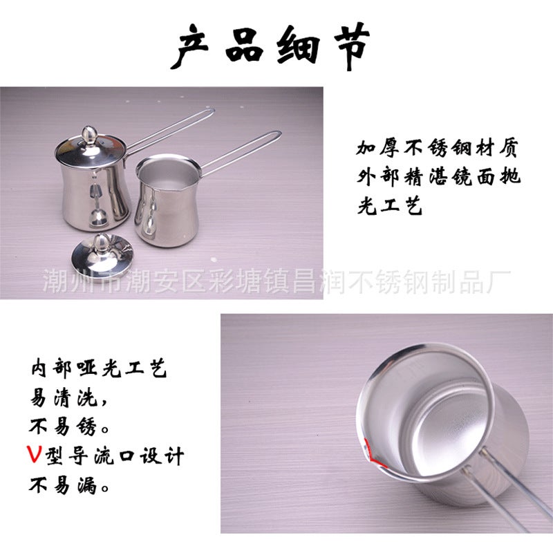 Thickened Stainless Steel Milk Cup Non-Magnetic Turkish Coffee Pot Long Handle Steel Handle Household Boiling Milk Cup - Image 3