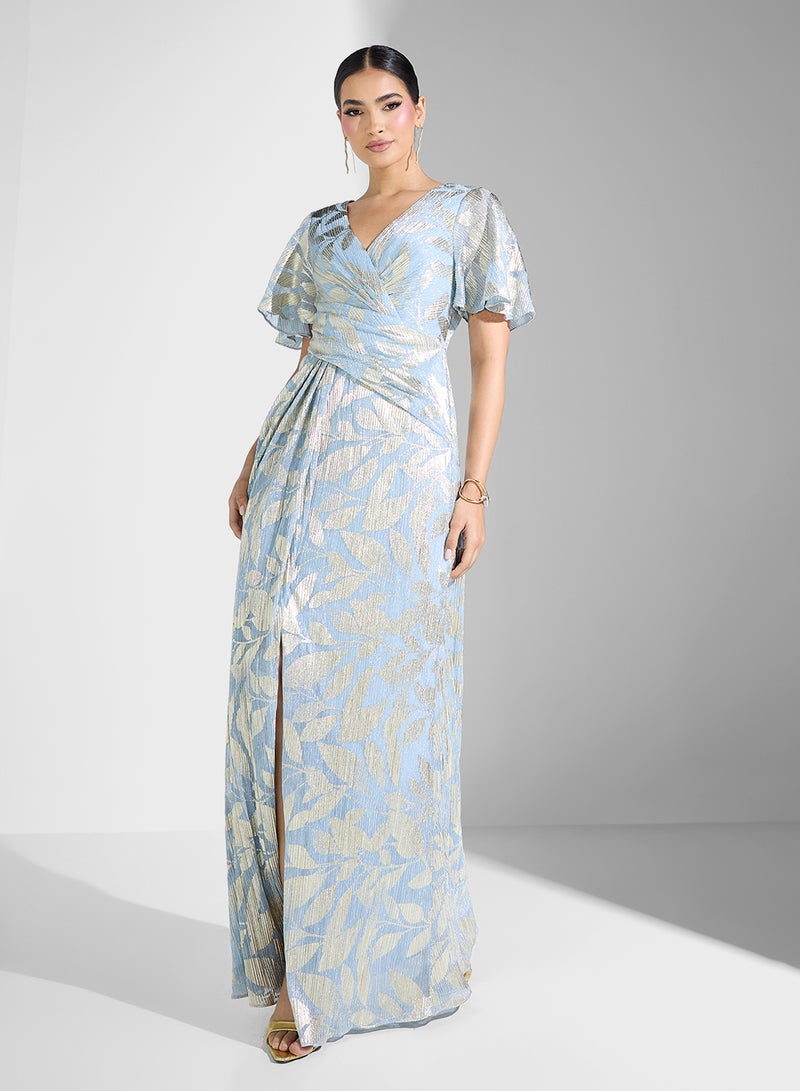 Adrianna Papell Floral Metallic Gown Dress - Image 1