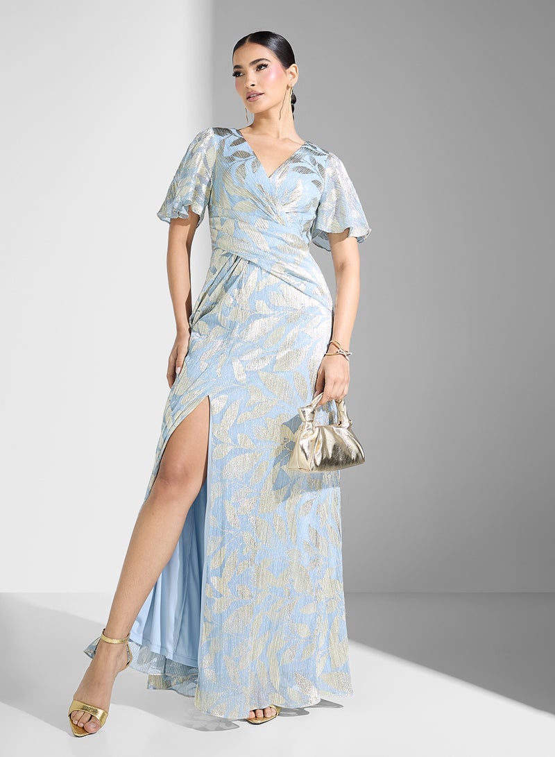 Adrianna Papell Floral Metallic Gown Dress - Image 4