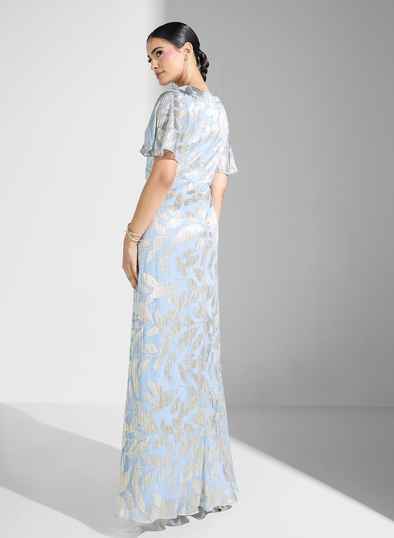 Adrianna Papell Floral Metallic Gown Dress - Image 2