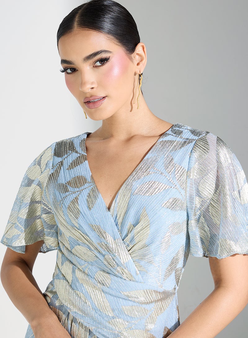 Adrianna Papell Floral Metallic Gown Dress - Image 3