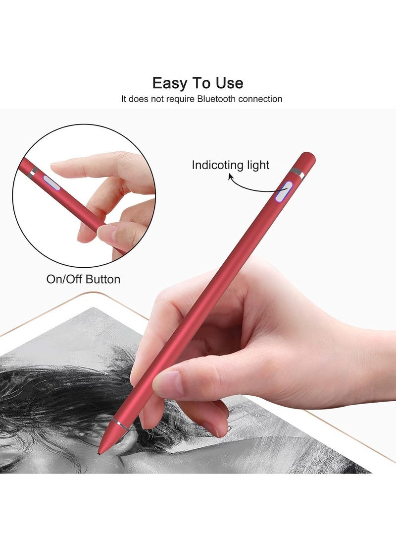 TIGER Universal Stylus Pen Red, Active Stylus Pen for Touch Screens, 1.5mm Metal Fine Point High Sensitivity Digital Stylus Pen Compatible with iPad, Android Tablet and Other Touch Screens - Red - Image 2