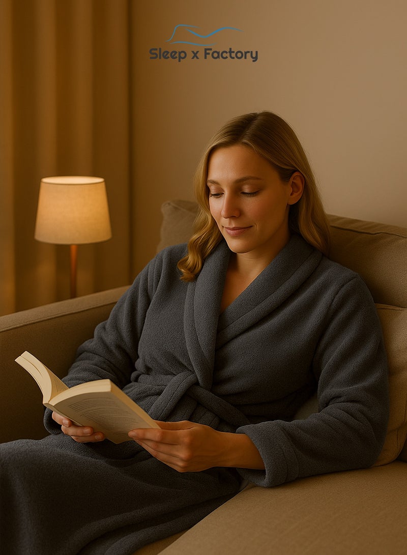 Sleep x Factory 100% Natural Cotton Bathrobe – Unisex – Free Size – Dark Grey - Image 4