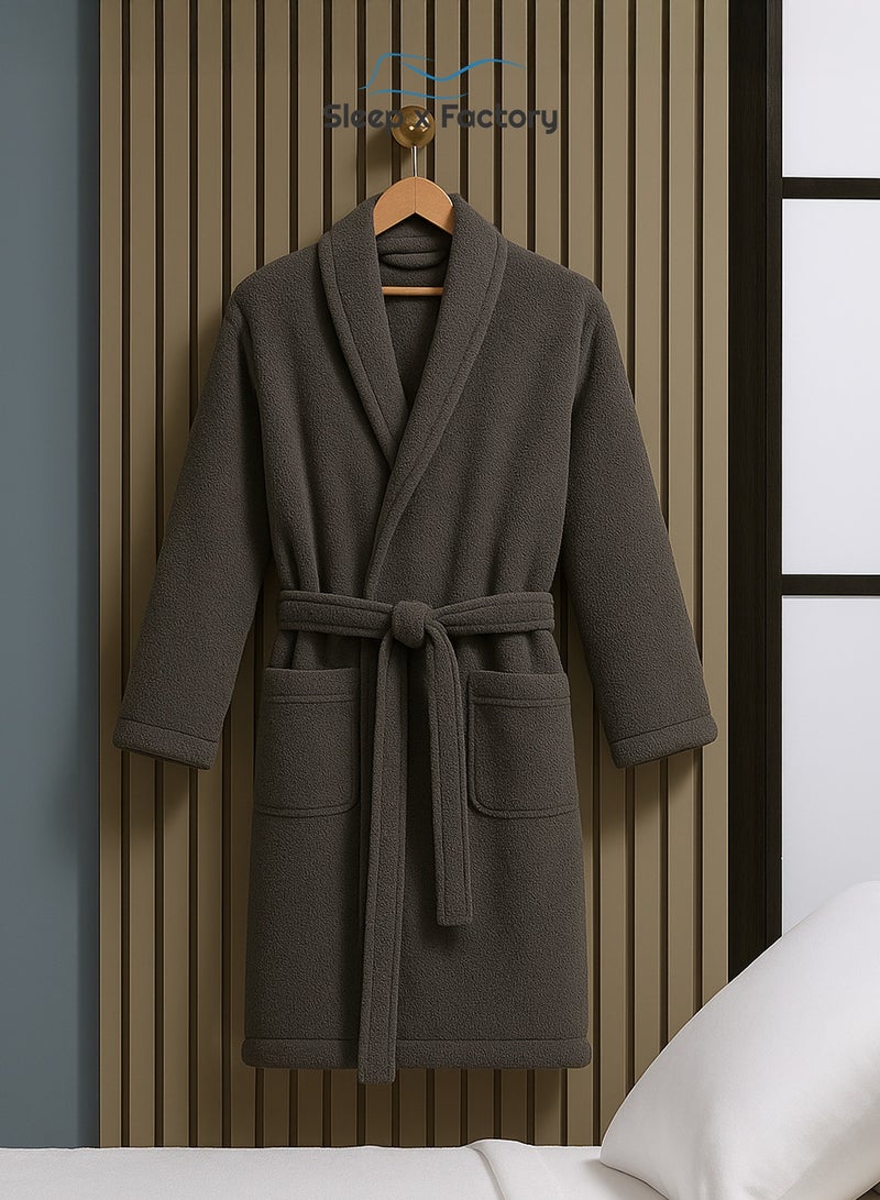 Sleep x Factory 100% Natural Cotton Bathrobe – Unisex – Free Size – Dark Grey - Image 1