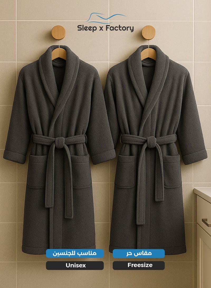 Sleep x Factory 100% Natural Cotton Bathrobe – Unisex – Free Size – Dark Grey - Image 5