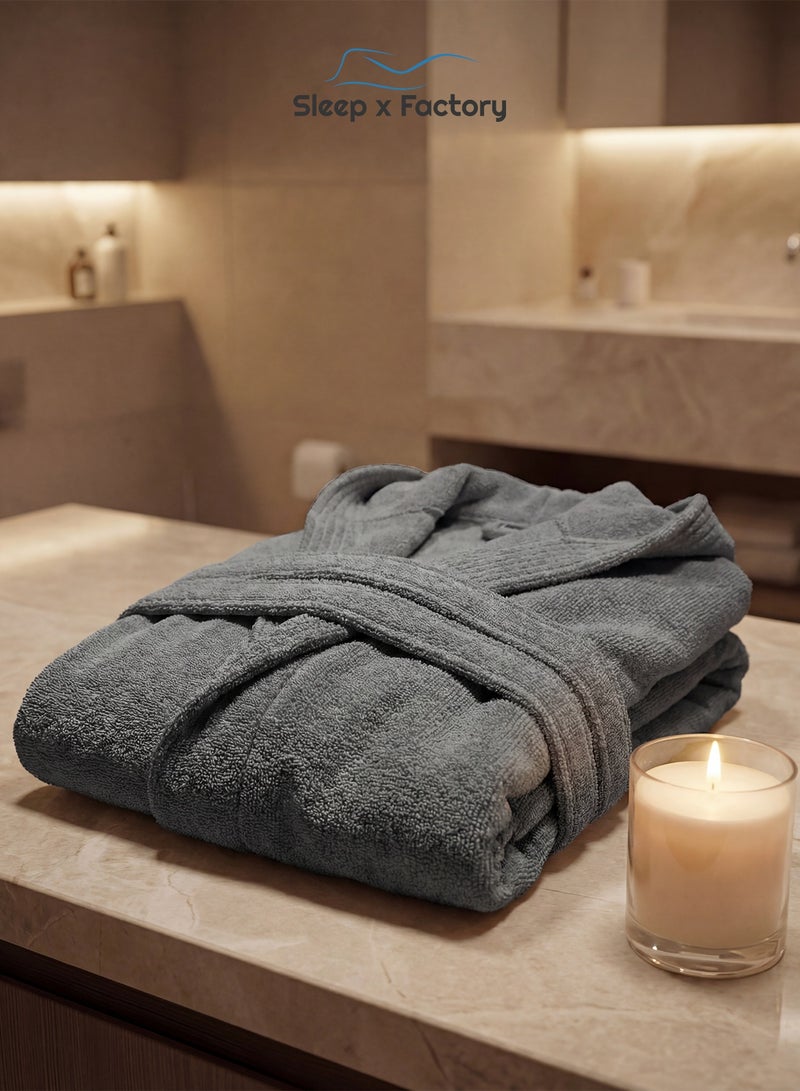 Sleep x Factory 100% Natural Cotton Bathrobe – Unisex – Free Size – Dark Grey - Image 1
