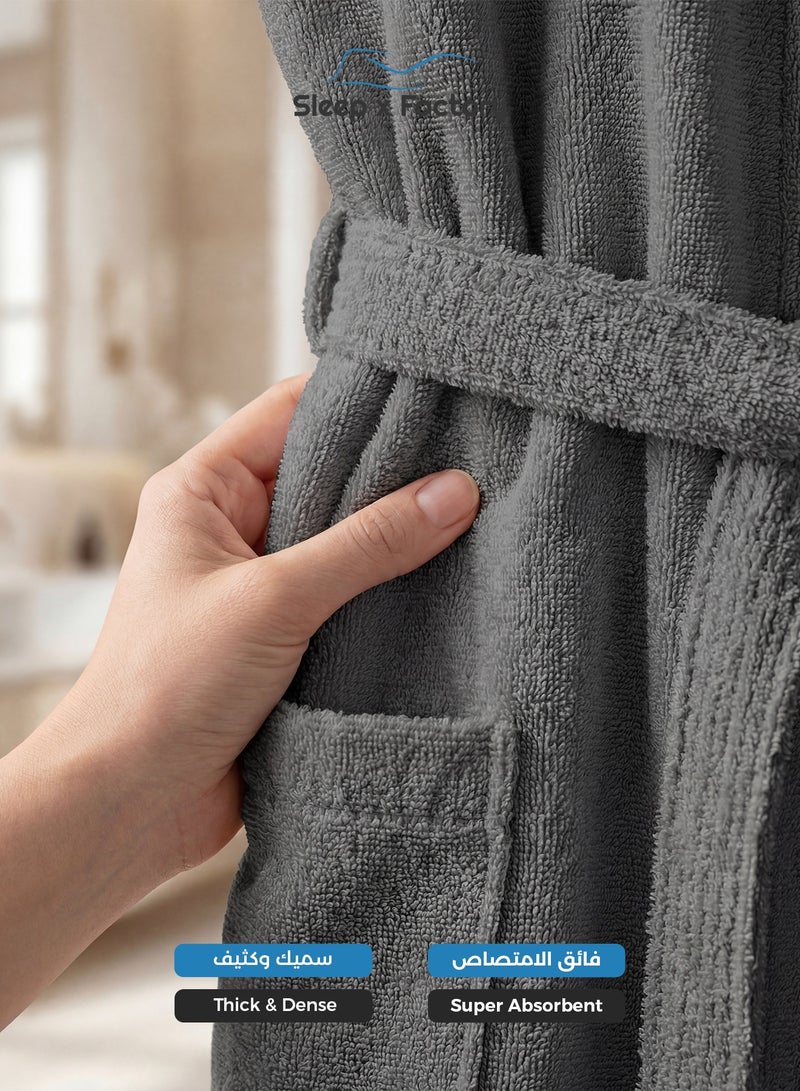 Sleep x Factory 100% Natural Cotton Bathrobe – Unisex – Free Size – Dark Grey - Image 4