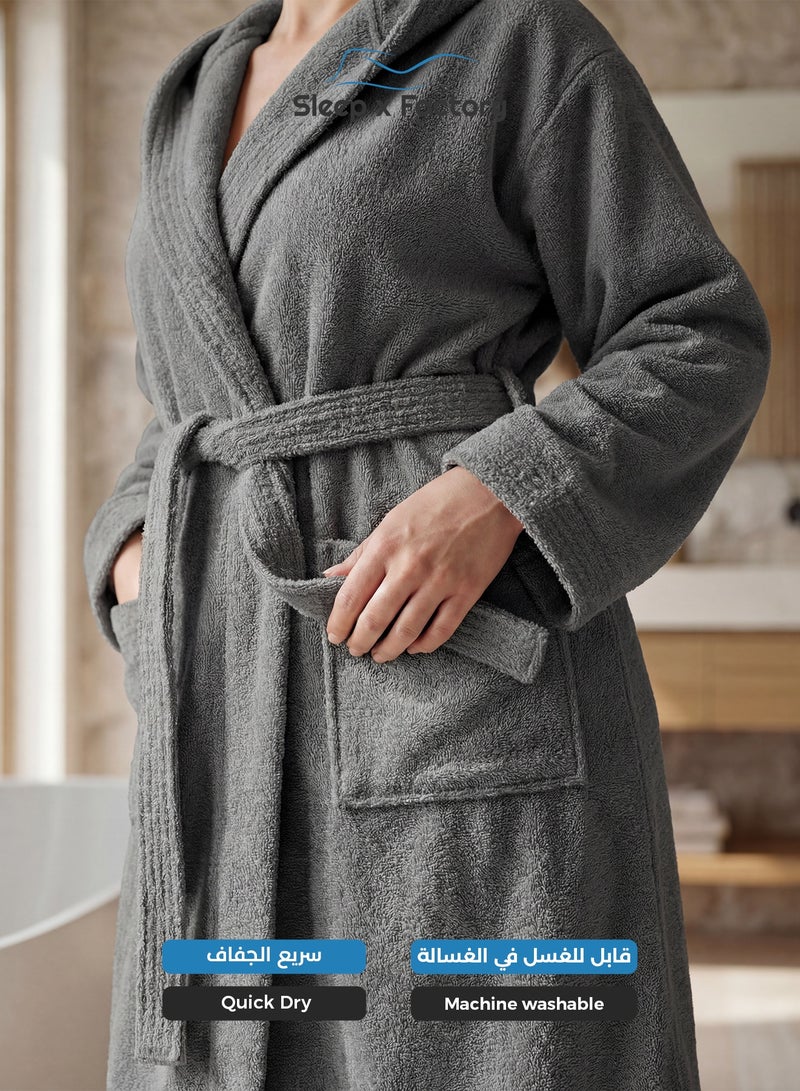 Sleep x Factory 100% Natural Cotton Bathrobe – Unisex – Free Size – Dark Grey - Image 5