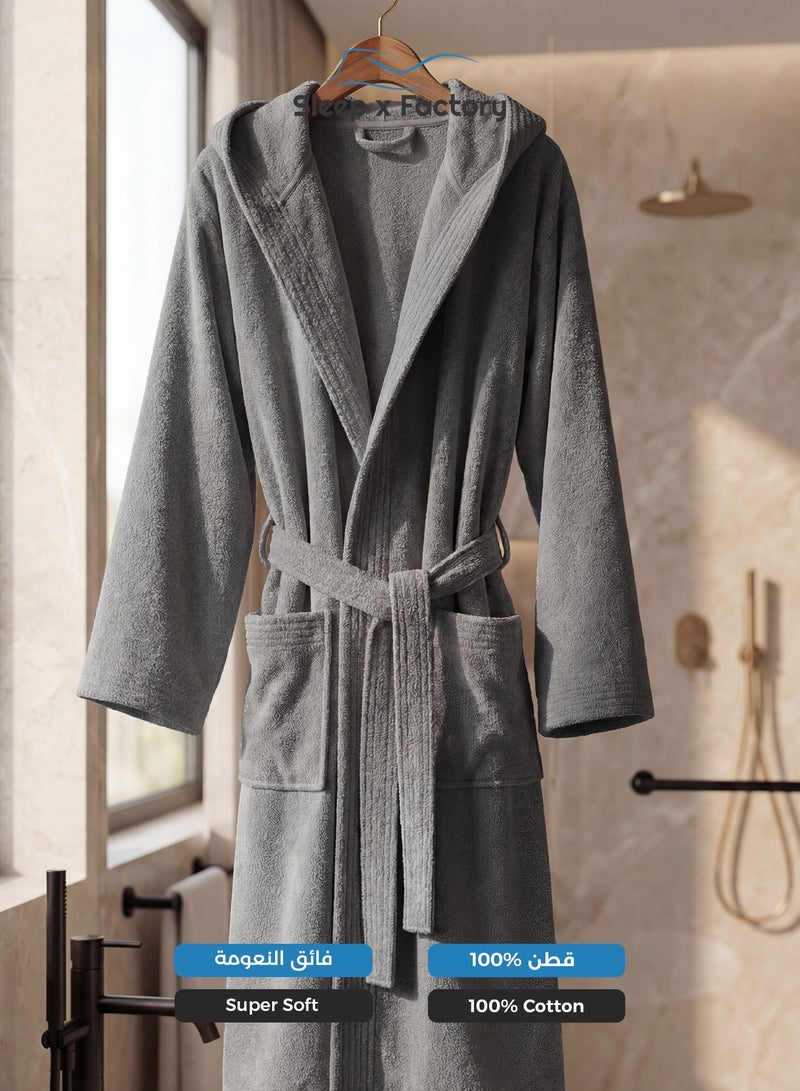 Sleep x Factory 100% Natural Cotton Bathrobe – Unisex – Free Size – Dark Grey - Image 3