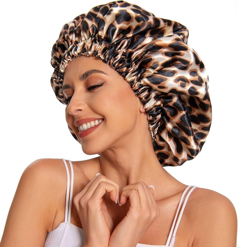 Edoneery Satin Bonnet Silk Bonnet Hair Bonnet for Sleeping-Slouchy Beanie Hat Satin Sleep Cap for Women's Natural & Curly Hair(Leopard) - Image 1